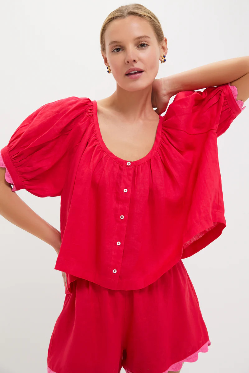 Hibiscus Red Linen Tully Top | Tuckernuck (US)