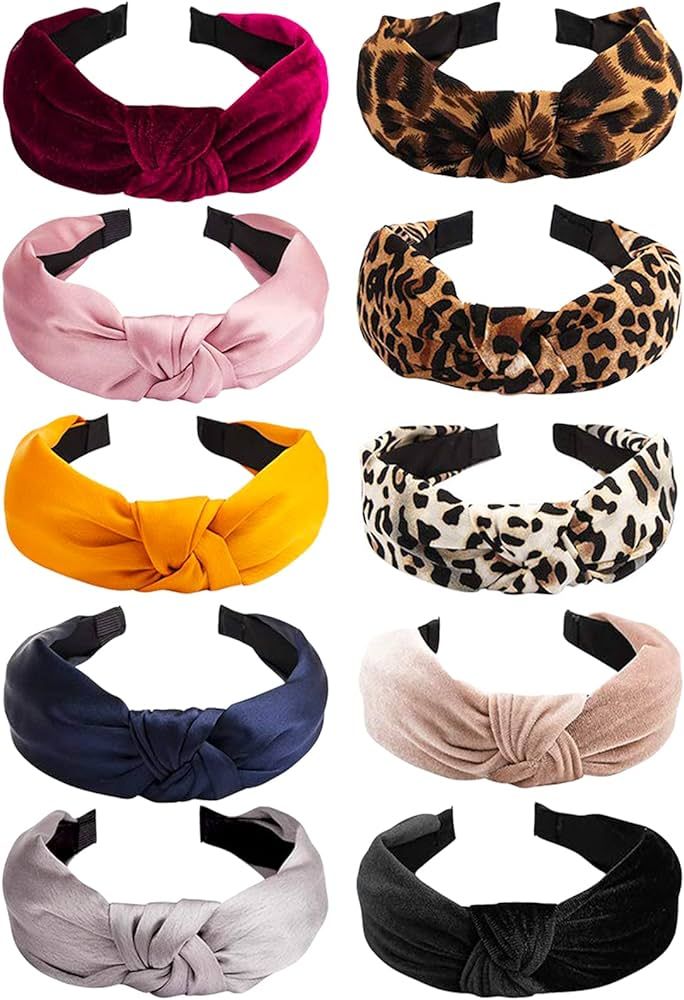 Ondder 10 Pack Headbands for Women Fashion Knotted Headband Wide Womens Cheetah Turban Velvet Non... | Amazon (US)