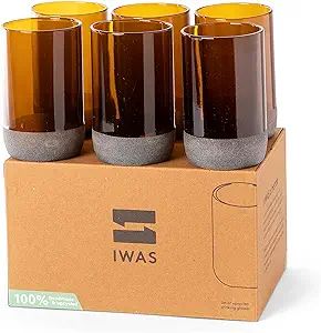 IWAS Upcycled Tall Auburn Drinking Glasses | 350 ML | 12 OZ | Set of 6 | Sustainable Water and Co... | Amazon (US)