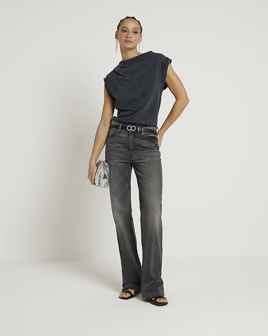 Grey Drape Cowl Neck Tank Top | River Island (UK & IE)