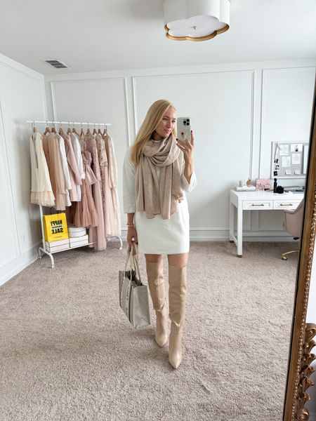 How cute is this dressy fall outfit from the NSale?! Sweater dresses // scarves // over the knee boots // Nordstrom fashion // Nordstrom anniversary sale 

#LTKxNSale #LTKSaleAlert #LTKStyleTip