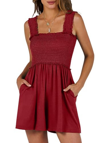Caracilia Women's Summer Casual Smocked Rompers Square Neck Sleeveless Loose Shorts Jumpsuit 2025 Beach Vacation Outfits | Amazon (US)