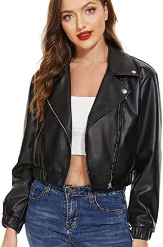 Women's Faux Leather Moto Jacket, Black, Brown and Coffee, S to XXL | Regular Fit, Long Sleeves, ... | Amazon (US)