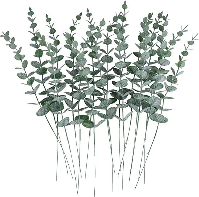 CEWOR 24pcs Artificial Eucalyptus Leaves Stems Real Grey Green Touch Branches for Home Office Cen... | Amazon (US)