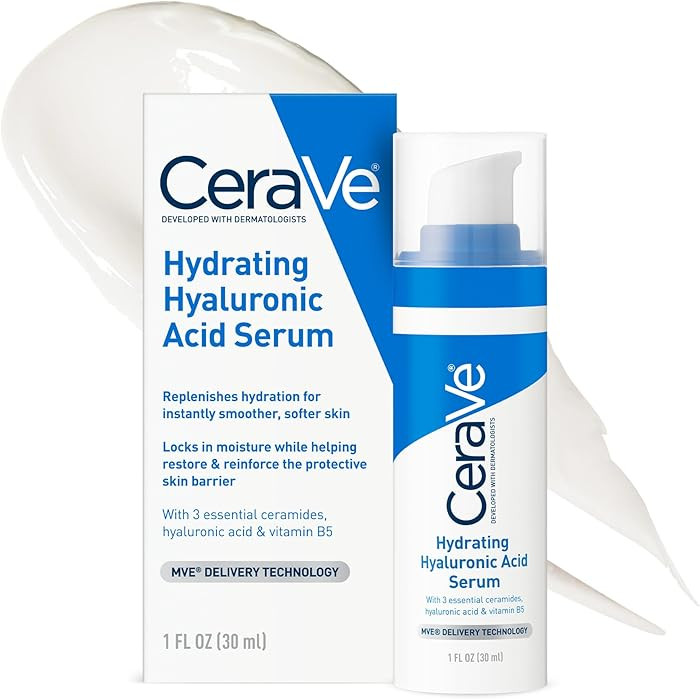 Cerave Hyaluronic Acid Serum for Face with Vitamin B5 and Ceramides, Hydrating Face Serum for Dry... | Amazon (US)