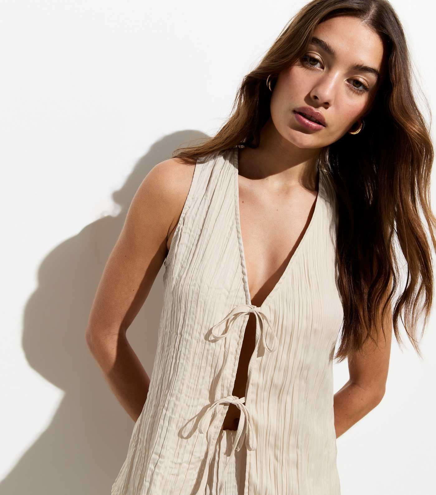 Cream Crinkle Tie Front Top | New Look | New Look (UK)
