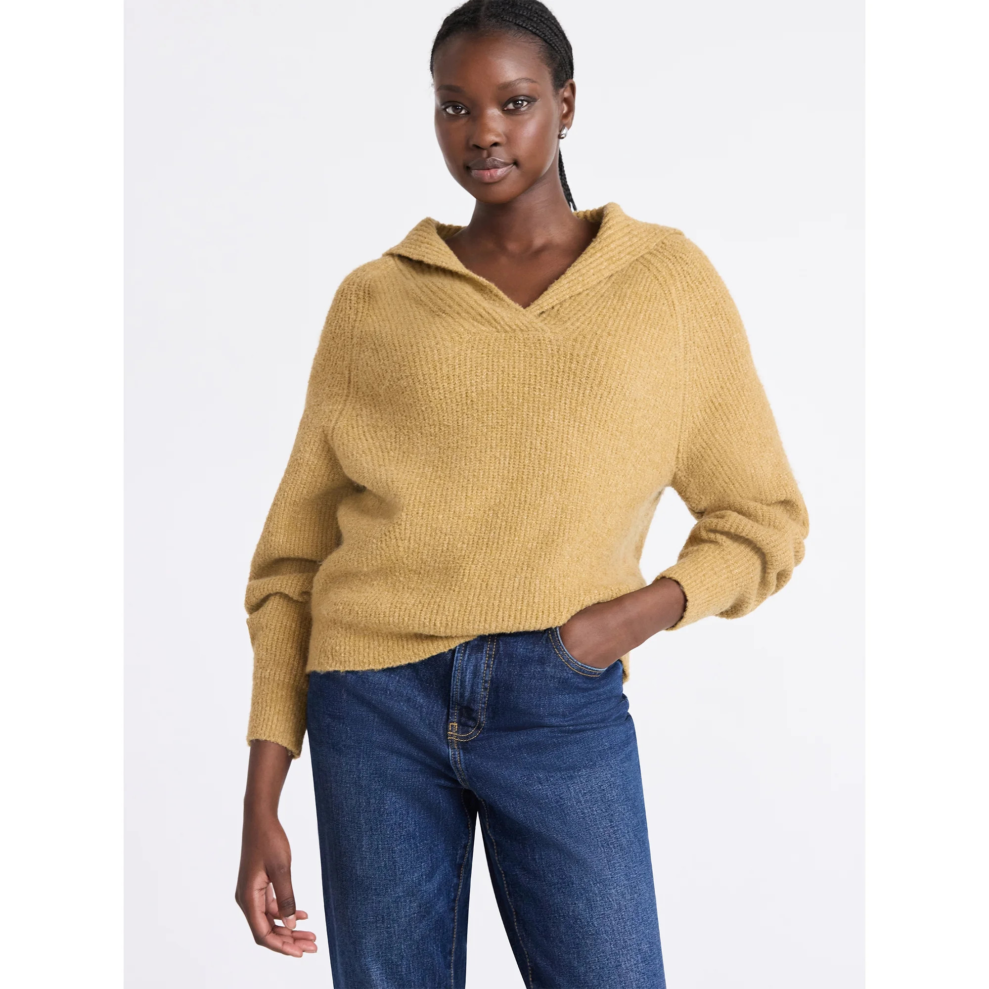 Free Assembly Women's V-Collar Sweater with Long Sleeves, Midweight, Sizes, XS-XXL | Walmart (US)