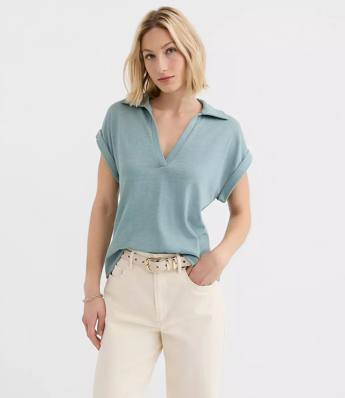 Collared Split Neck Top | LOFT