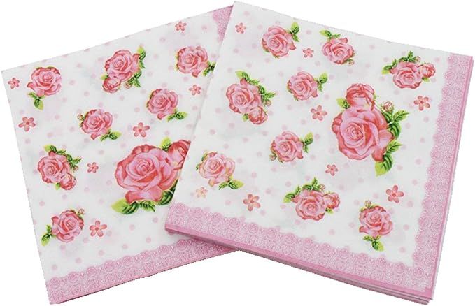 Leimdu Pink Flower Paper Napkins,Luncheon Party Napkins Serviettes 40 Count 2-Ply, 13 x 13 Inch | Amazon (US)