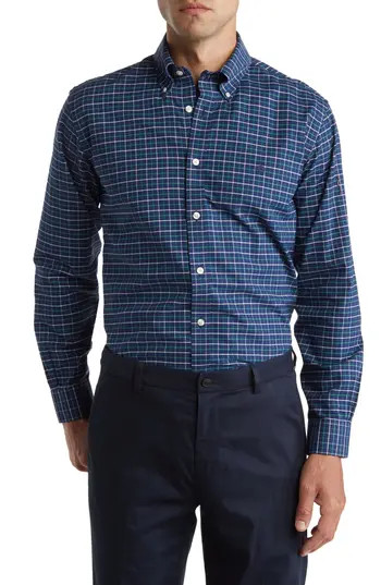 Brooks Brothers Tattersall Cotton Blend Button-Down Shirt in Navy Tatt at Nordstrom Rack, Size Small | Nordstrom Rack