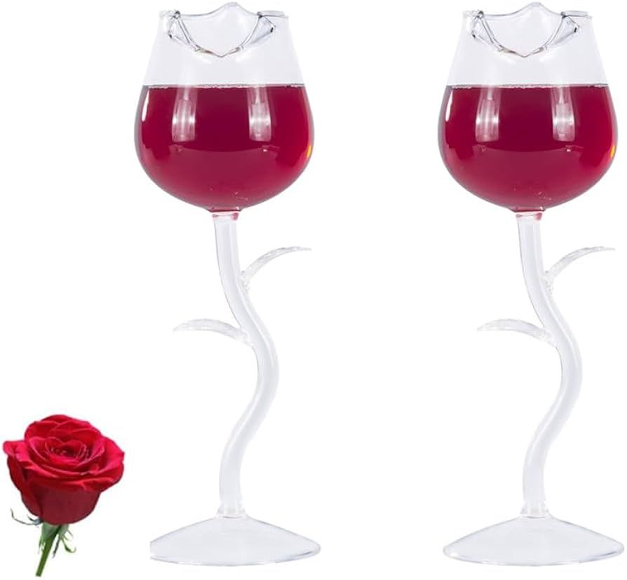 2 Pack Rose Wine Glasses Creative Wine Goblet for Mothers Day Gifts Party Dinner Wedding Festival... | Amazon (US)