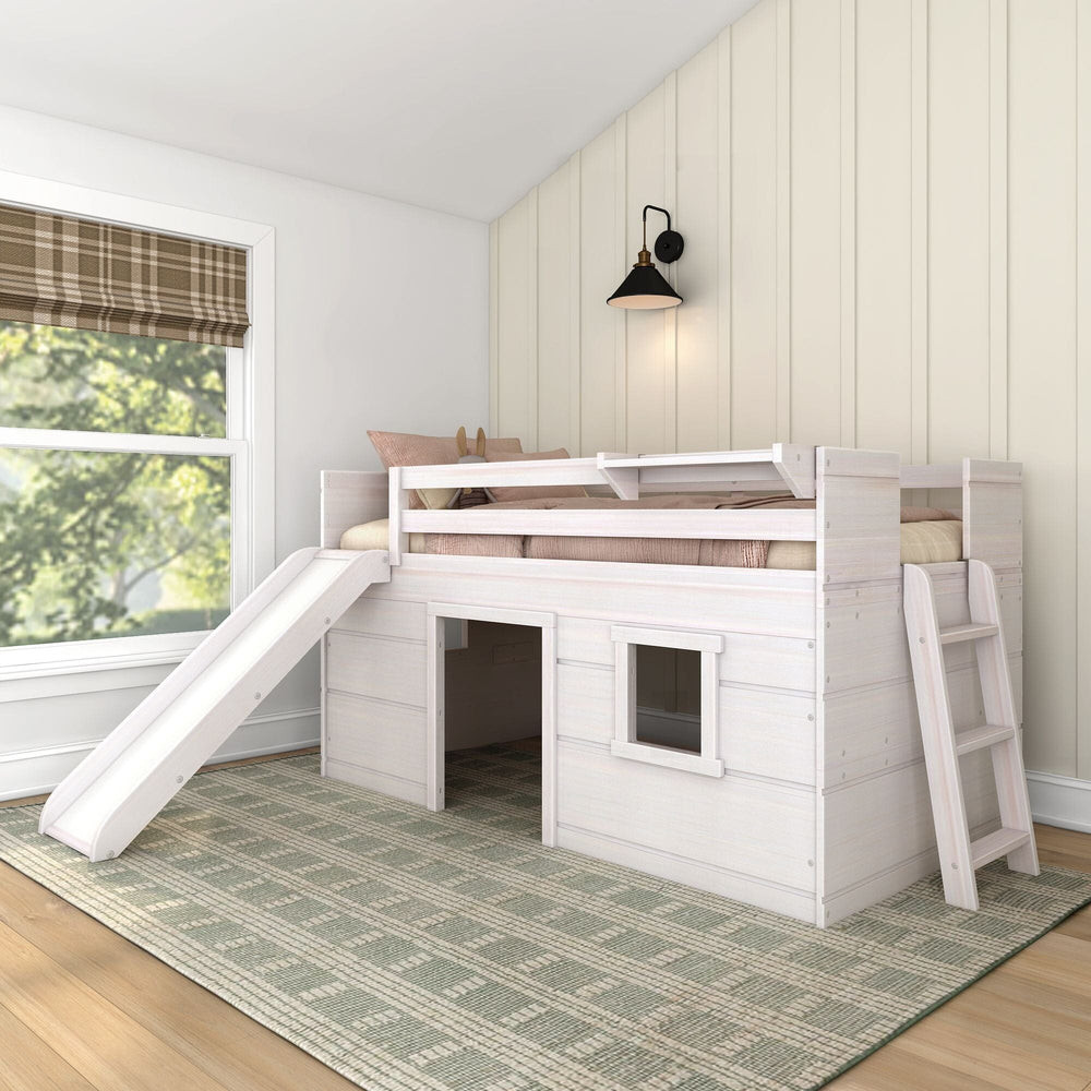 Modern Farmhouse Twin Low Loft Bed with Slide | max & lily
