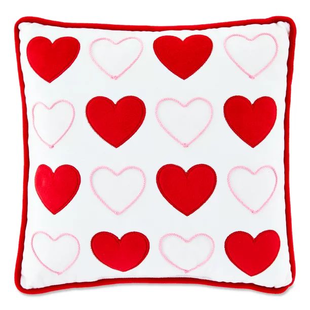 Way To Celebrate Valentine 14" Square Reversible Red And White Heart Decorative Pillow | Walmart (US)