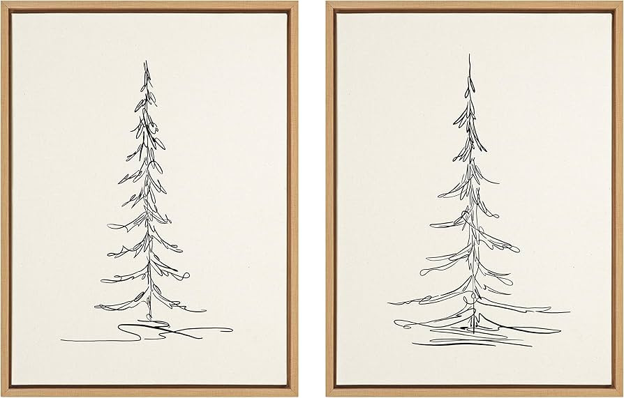 Kate and Laurel Sylvie Minimalist Evergreen Trees Framed Linen Textured Canvas Wall Art by The Cr... | Amazon (US)