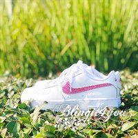 Swarovski Crystal Women's Nike Air Force 1 White Sneakers Blinged with Authentic Pink Crystals Custo | Etsy (US)