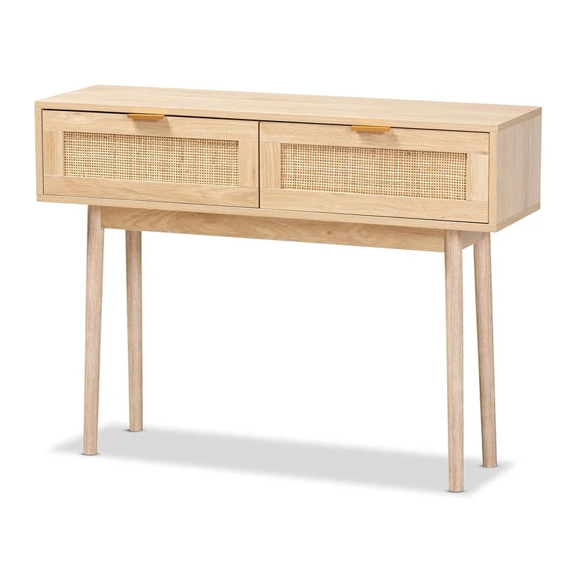 Bowery Hill Light Oak Brown Finished Wood and Rattan 2-Drawer Console Table - Walmart.com | Walmart (US)