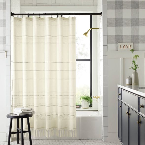 Woven Stripe Knotted Fringe Shower Curtain - Hearth & Hand™ with Magnolia | Target
