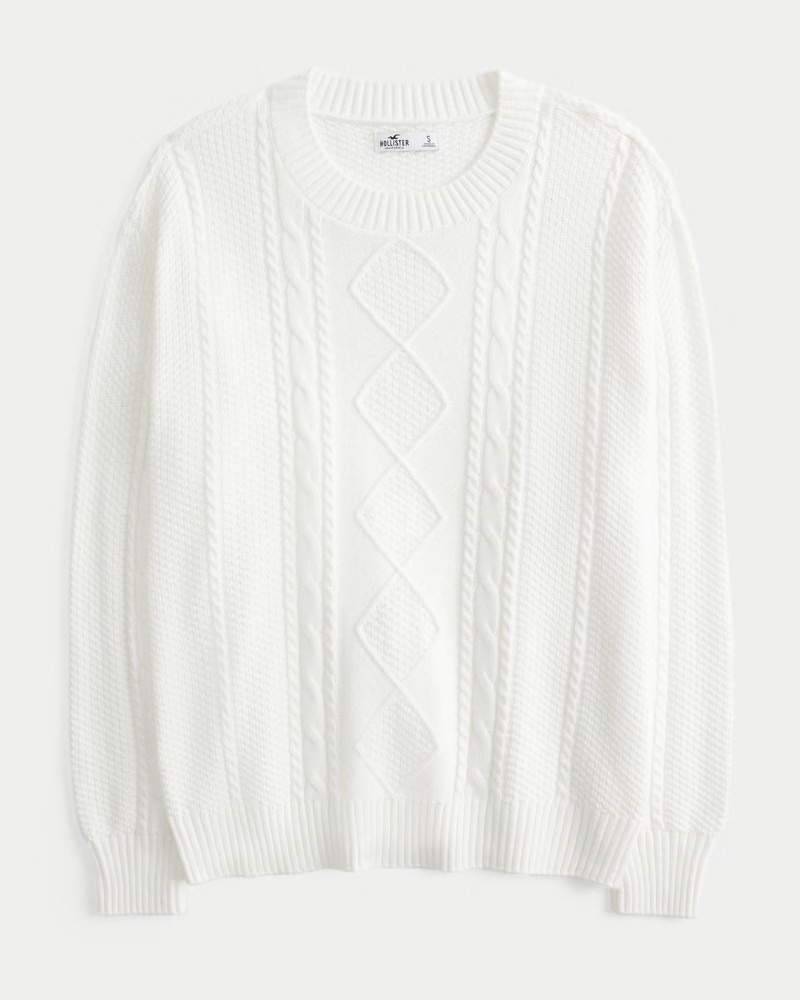 Women's Oversized Cable-Knit Crew Sweater from Hollister | Hollister (US)