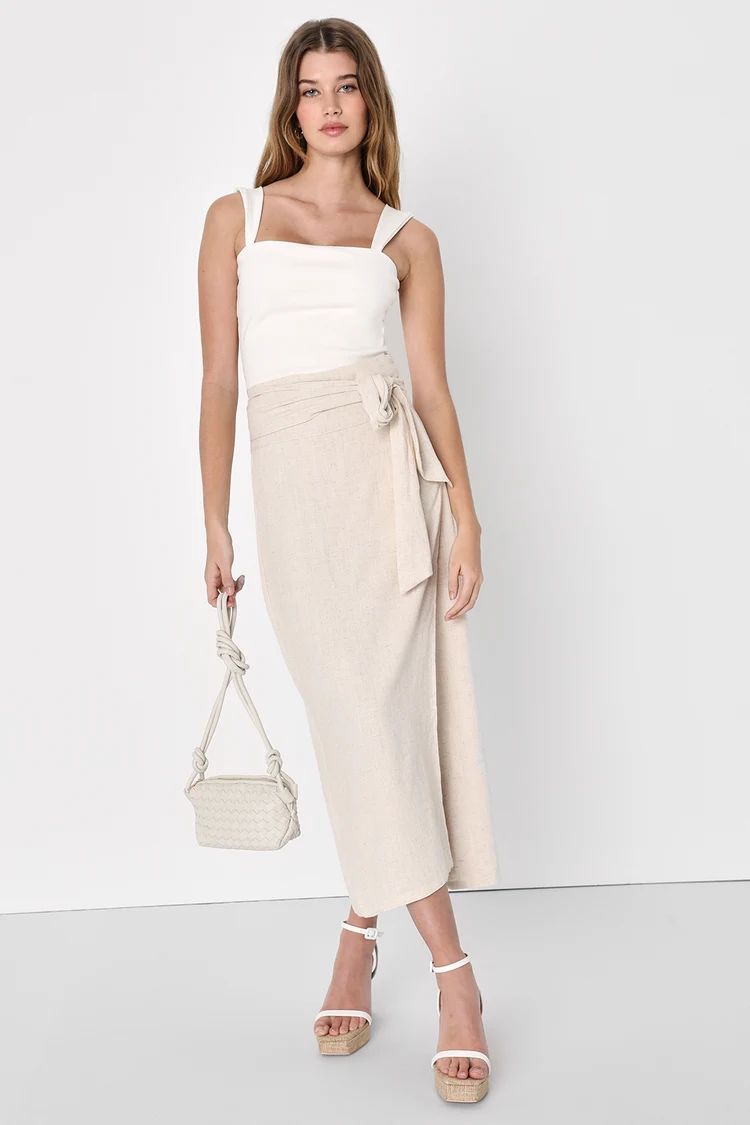Breezy Personality Beige Linen Midi Wrap Skirt | Lulus