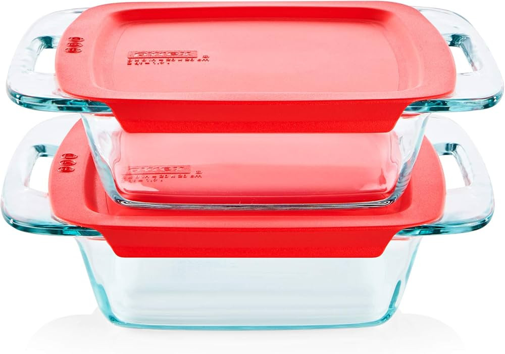 Pyrex Easy Grab 4-Piece Glass Baking Dish Set with Lids, 2-Qt Glass Bakeware Set, Non-Toxic, BPA-... | Amazon (US)
