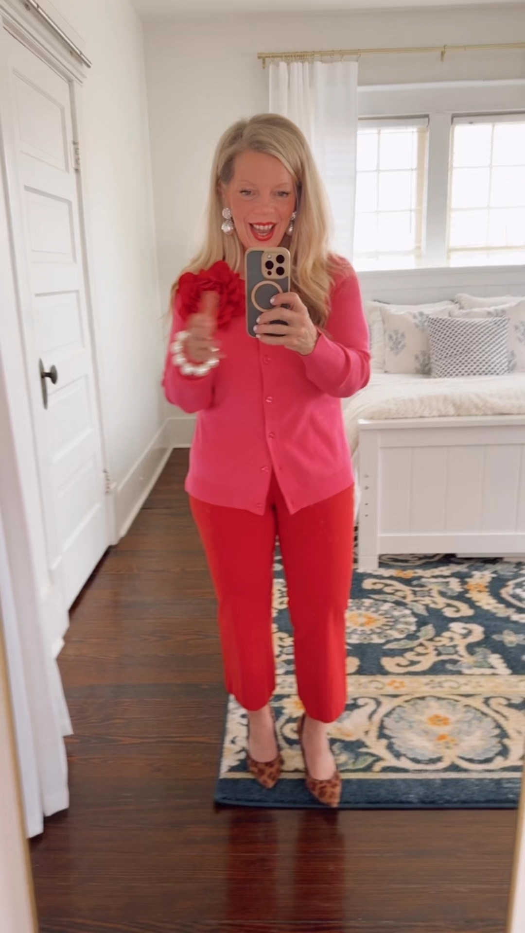 Love this versatile cardigan so much! Added this fun flower pin and these red pants! 

#LTKMidsize #LTKPetite #LTKOver40