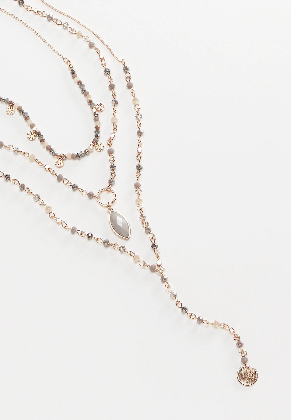 Gold and Gray Bead Layered Y Necklace | Maurices