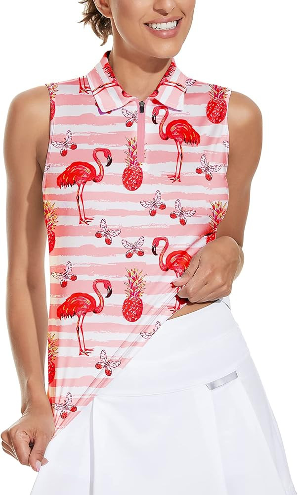Soneven Women's Sleeveless Golf Top Floral Athletic Golf Wear Moisture Wicking Sleeveless Polo Qu... | Amazon (US)