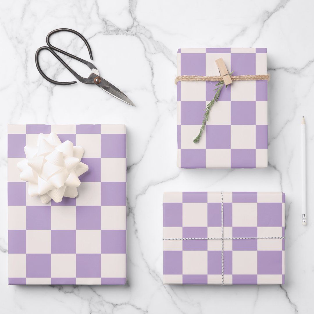 Purple Check, Checkerboard Pattern, Checkered Wrapping Paper Sheets | Zazzle | Zazzle