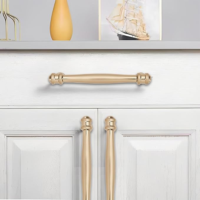 khtumeware 10 Pack 5inch(128mm) Hole Center Brushed Brass Cabinet pulls Satin Brass Solid Heavy-D... | Amazon (US)