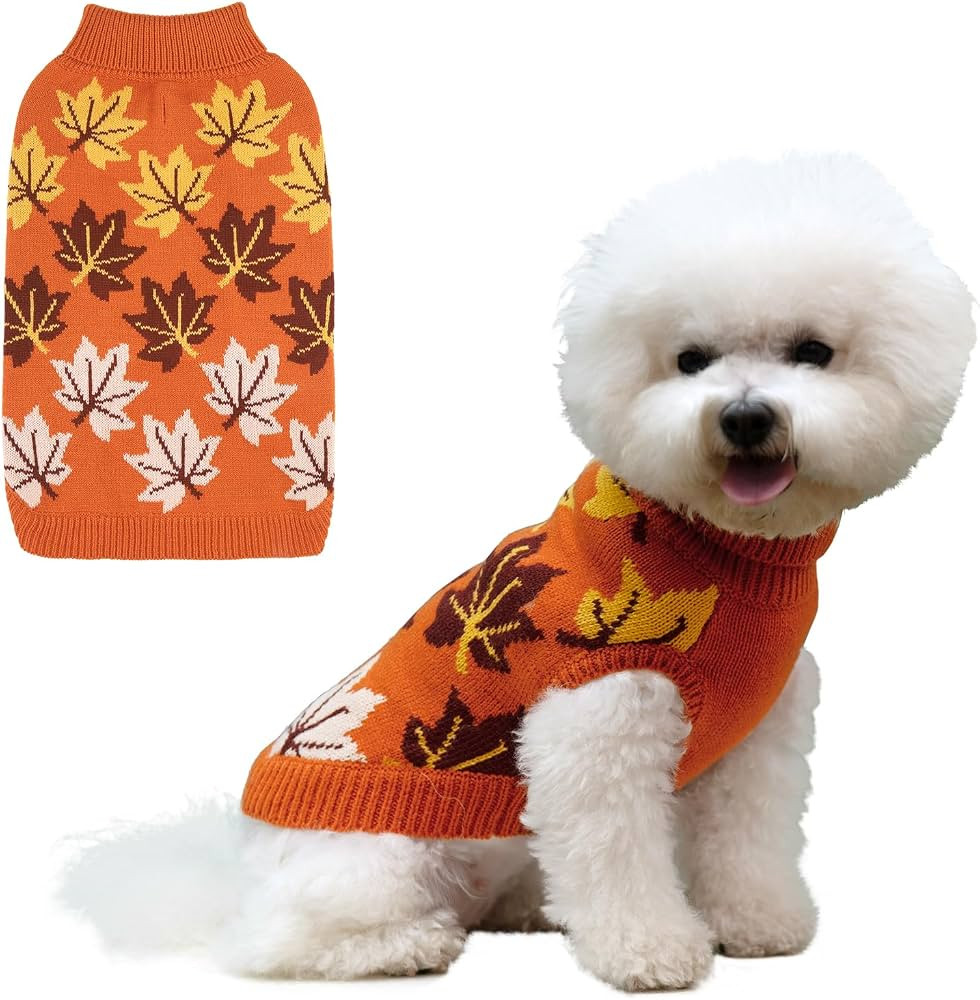 KOOLTAIL Small Dog Sweater, Fall Dog Sweater with Autumn Maple Leaf Pattern, Cold Weather Pet Kni... | Amazon (US)