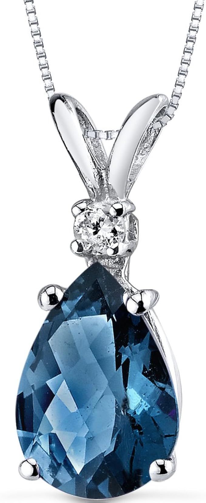 Peora London Blue Topaz with Genuine Diamond Pendant in 14K White Gold, Elegant Teardrop Solitair... | Amazon (US)