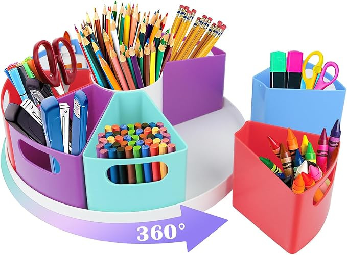 Rotating Art Supply Organizer Storage Caddy for Kids - 9 Bin Craft Crayon Marker Organizer for Sc... | Amazon (US)