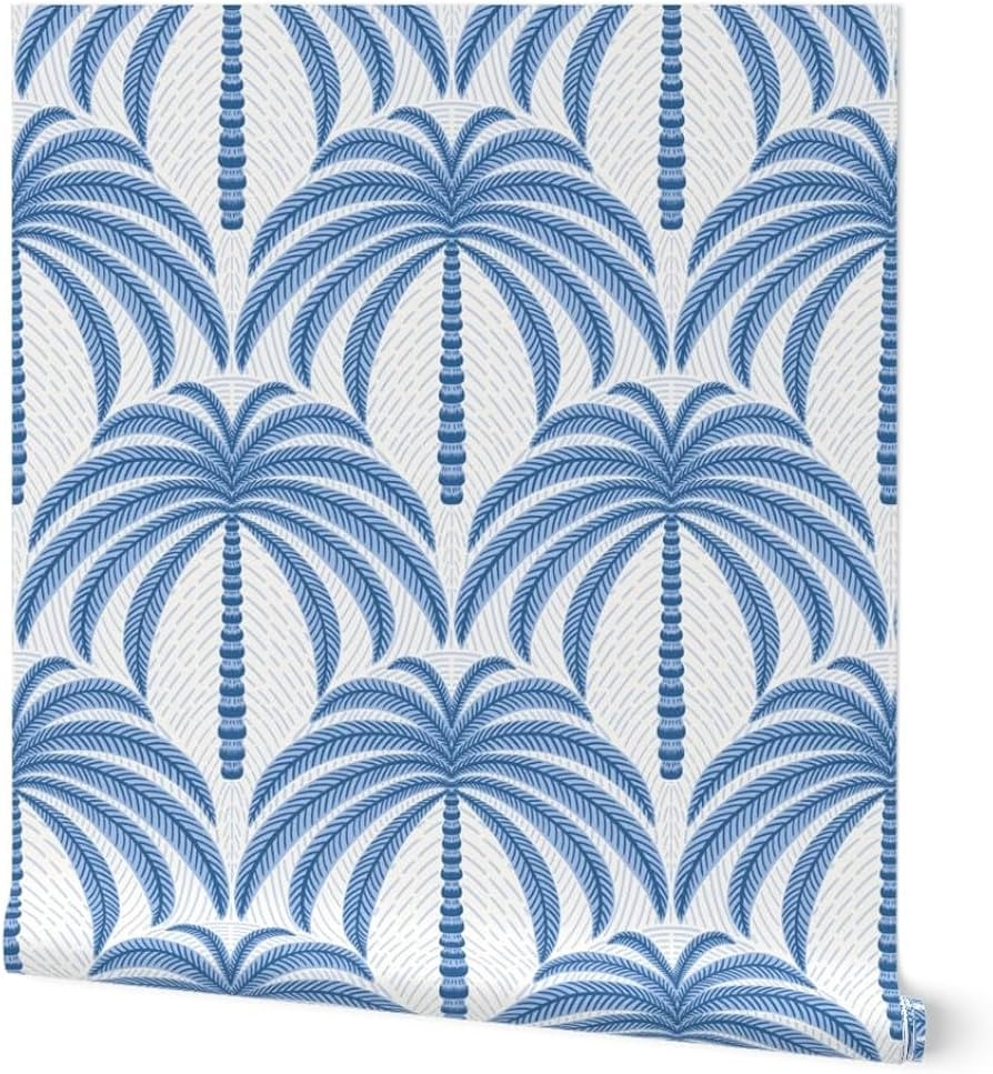 Spoonflower Peel & Stick Wallpaper Swatch - Palm Trees Blue and White Large Scale Tropical Palms ... | Amazon (US)