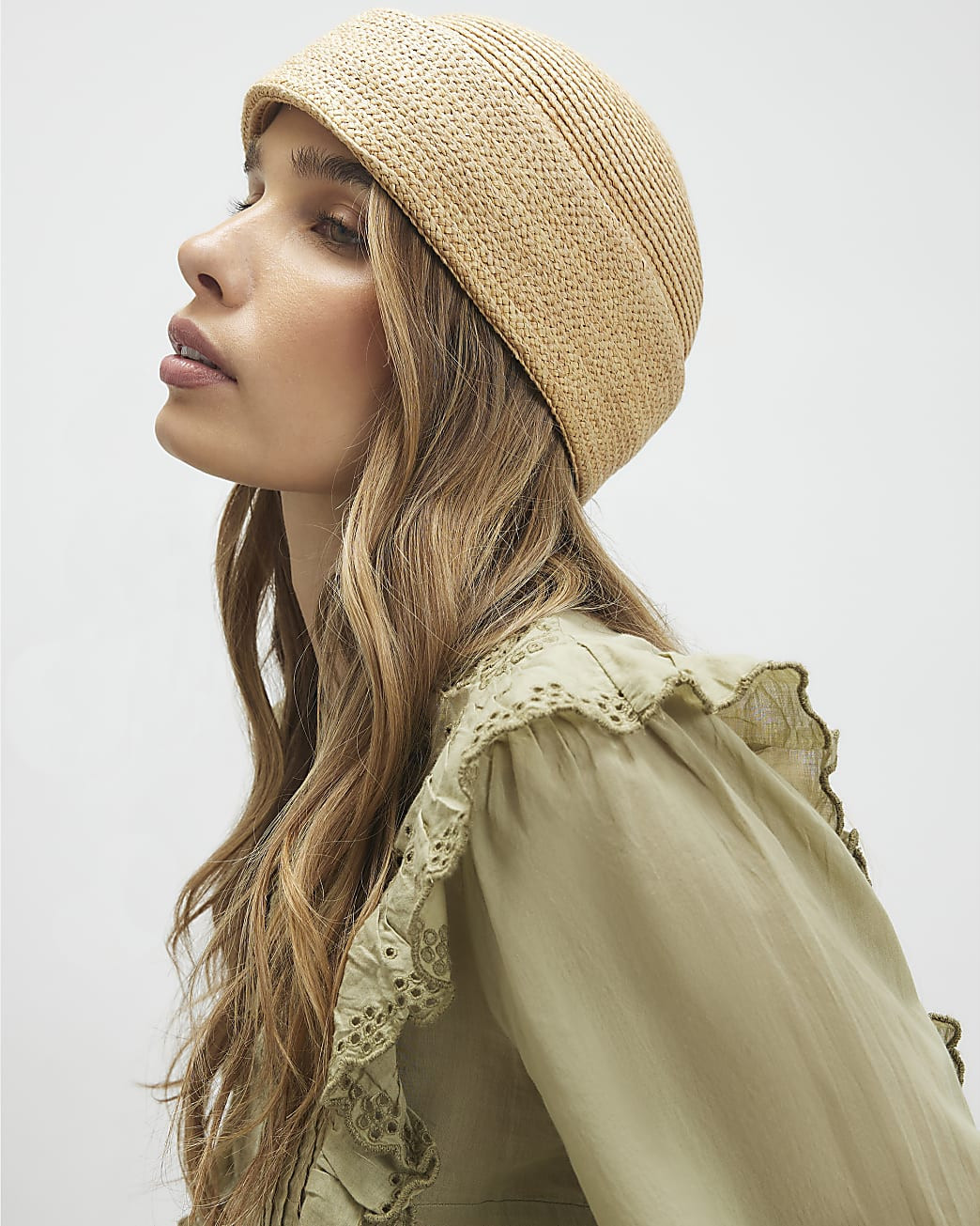 Beige Raffia Turn Back Pillbox Hat | River Island UK & IE