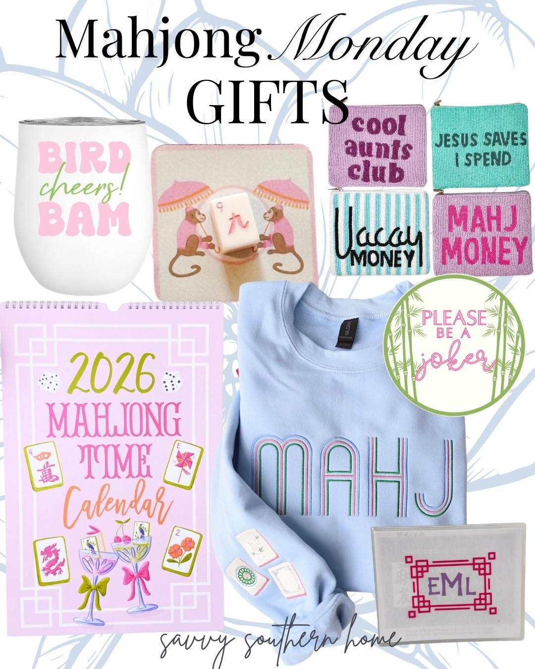 Mahjong Monday ✨ Rounded up the cutest gifts for every MAHJ lover — from cheeky clutches and cozy sweatshirts to the 2026 calendar and all the little game-night goodies we can’t resist. Linking each festive find to make gifting so easy this season!

#MahjongMonday #MahjongLove #MahjongGifts #GiftGuide2025 #HolidayGifting #LTKHoliday #LTKGiftGuide #LTKHome #CozyChicHome #SavvySouthernHome #MahjLife #MahjongStyle #MahjongSet #MahjGirls #GameNightVibes #PrettyLittleThings #GrandmillennialStyle #ColorfulHomeDecor #PreppyHomeStyle #HostessGifts #GiftIdeasForHer #LTKFinds #OnMyLTK #LTKSale #HolidayHomeStyle

#LTKFindsUnder100 #LTKHome #LTKGiftGuide