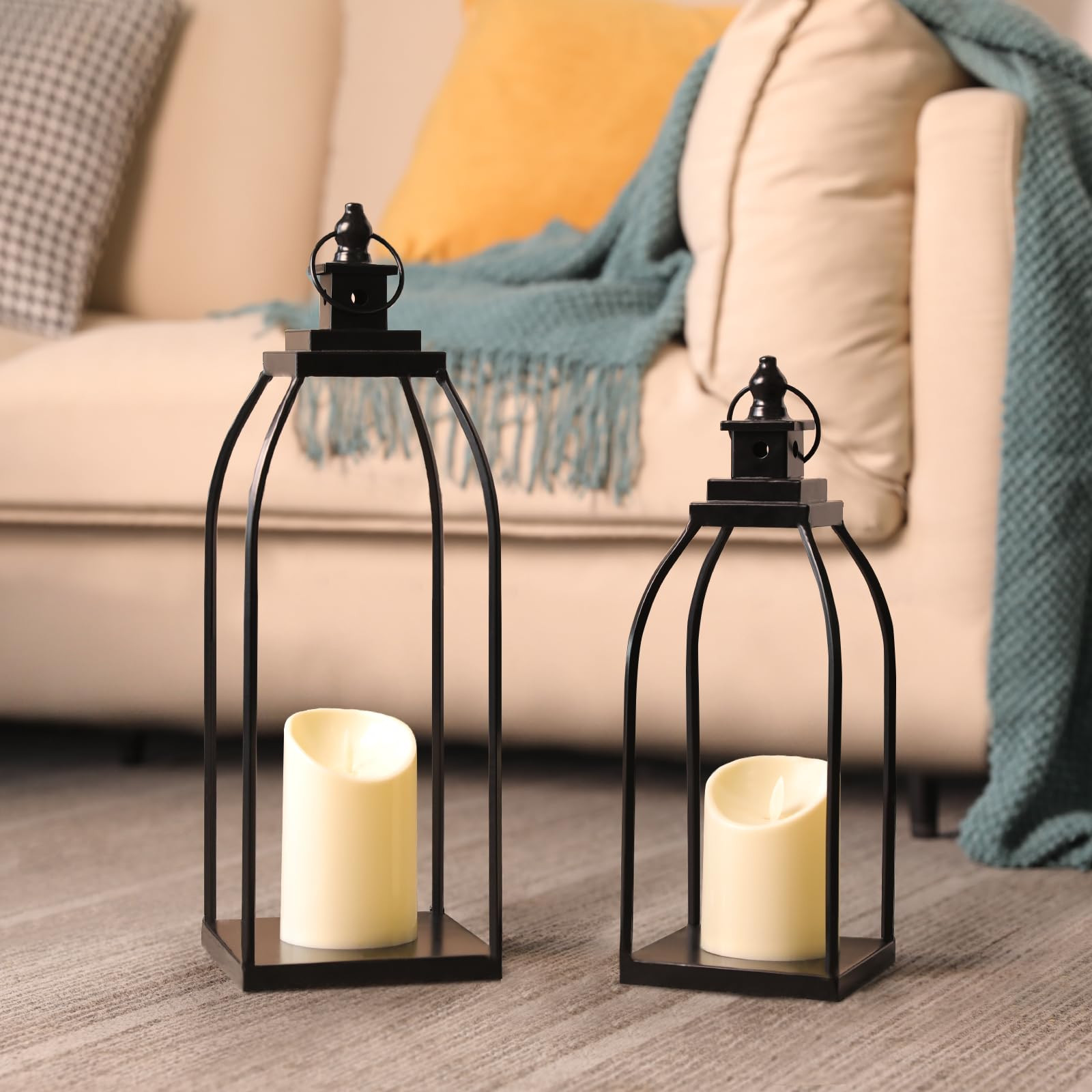 Modern Farmhouse Lantern Decor Outdoor & Indoor- 17'' 14'' Black Metal Candle Lanterns for Christ... | Amazon (US)