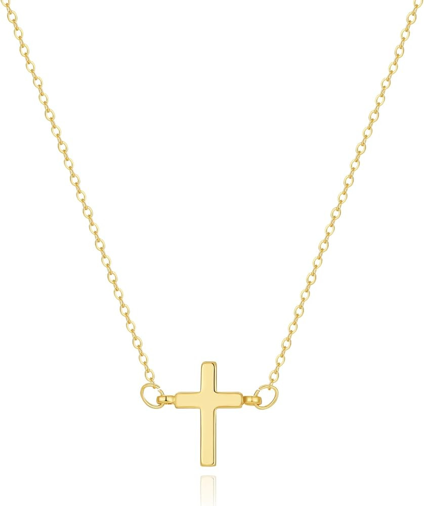 Cross Necklace for Women 14K Gold Silver Plated Sideways Cross Necklace Set Dainty Simple Silver ... | Amazon (US)