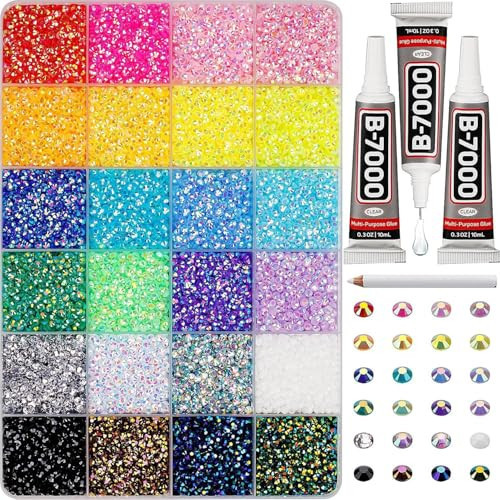 Colorful DIY Resin Rhinestone Kit for Bedazzling, Resin Jelly Rhinestones for Bedazzling, Multicolor 3mm Flatback Gems for Diamond Art 3Pcs B7000 Jewelry Glue for Bedazzled Nail Art （24000） | Amazon (US)