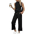 SAMPEEL Two Piece Sets for Women Summer Outfits Lounge Sets Mock Neck Tops Wide Leg Crop Pants Va... | Amazon (US)