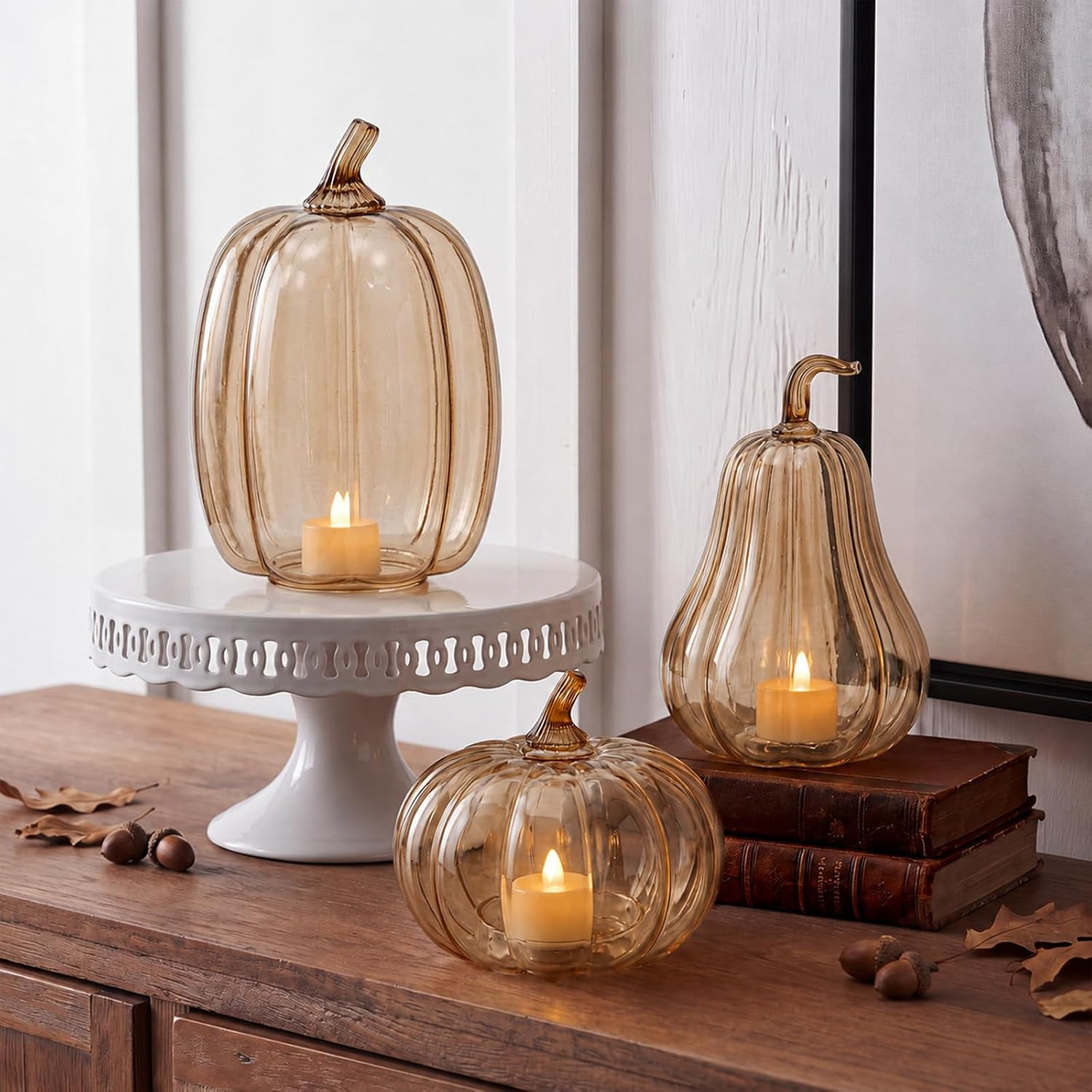 Yungyan Set of 3 Glass Pumpkin Lamp Shades Fall Decor,Light Brown | Amazon (US)