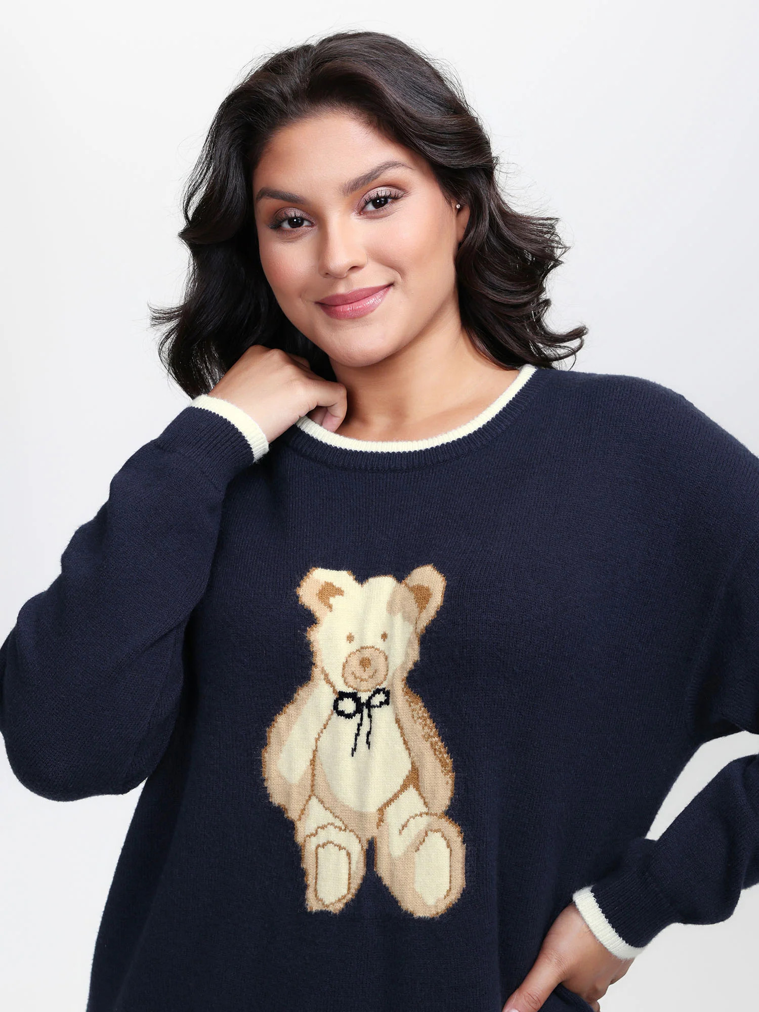 Bear Motif Jacquard Color Contrast Pullover | Bloomchic