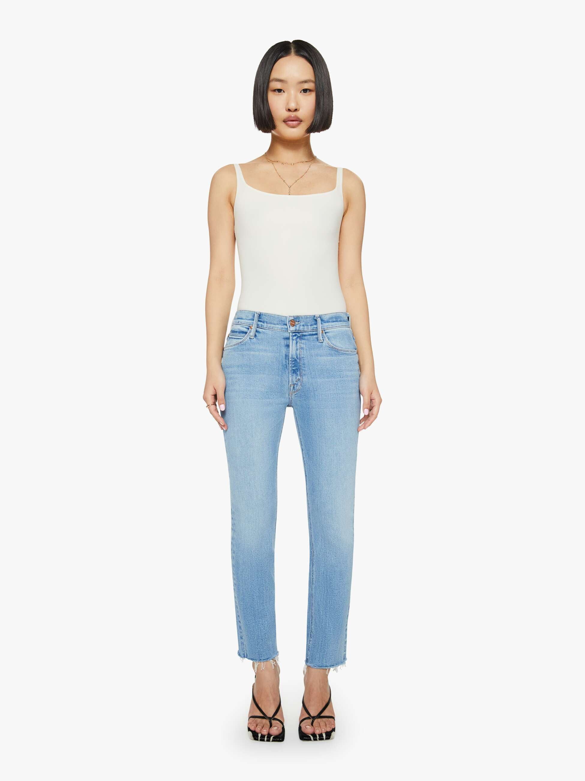 PETITES The Lil Mid Rise Dazzler Ankle Fray - Blessing In Disguise | Mother Denim