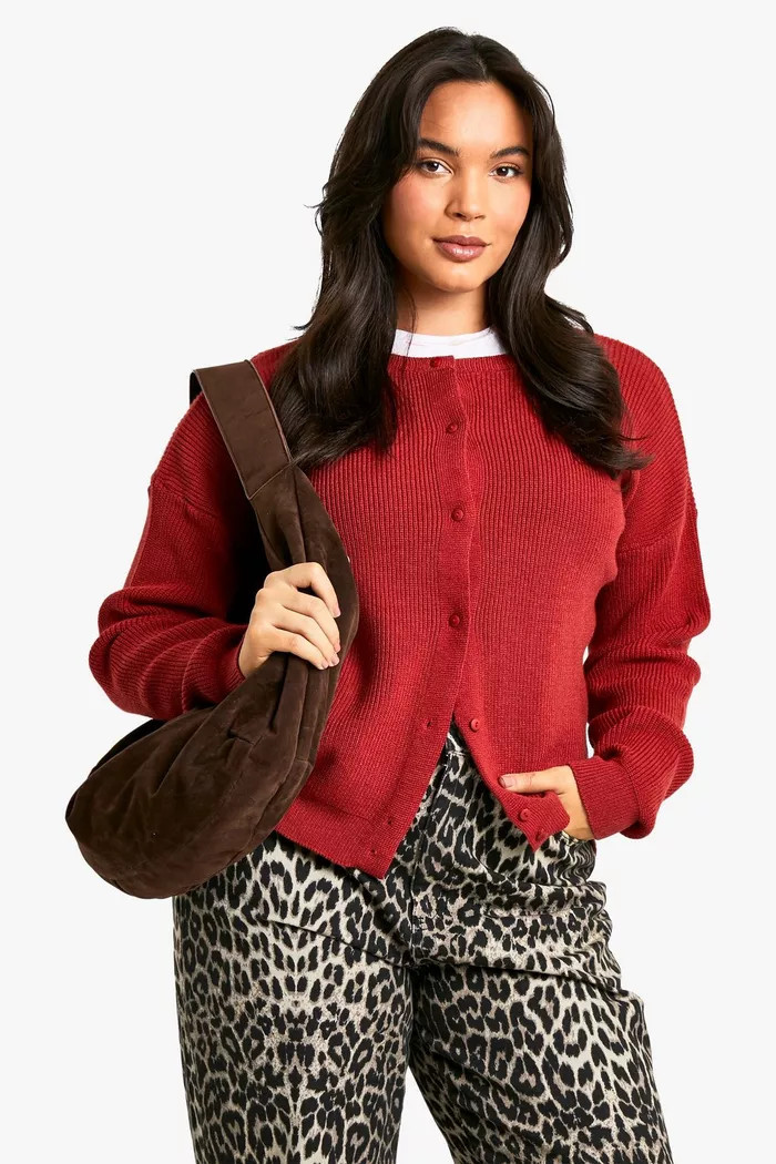 Plus Fine Gauge Crew Neck Cardigan | Boohoo.com (UK & IE)