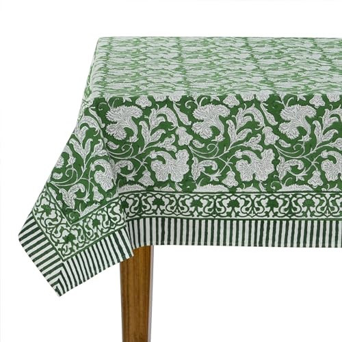 Ridhi Pantone Artichoke 70x118 Inches Rectangle 100% Cotton Hand Block Print Washable Decorative Spring Summer Parties/Wedding Use,Fall décor Farmhouse Dining Dinner Tablecloth` | Amazon (US)