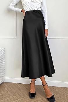 PRETTYGARDEN Women's Summer Midi Satin Skirt Dressy Casual High Waisted A Line Flowy Ruffle Elega... | Amazon (US)