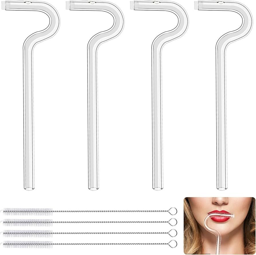 Reusable Glass Drinking Anti Wrinkle Straw With Cleaning Brush, No Wrinkle Straws Lip Wrinkle Fre... | Amazon (US)