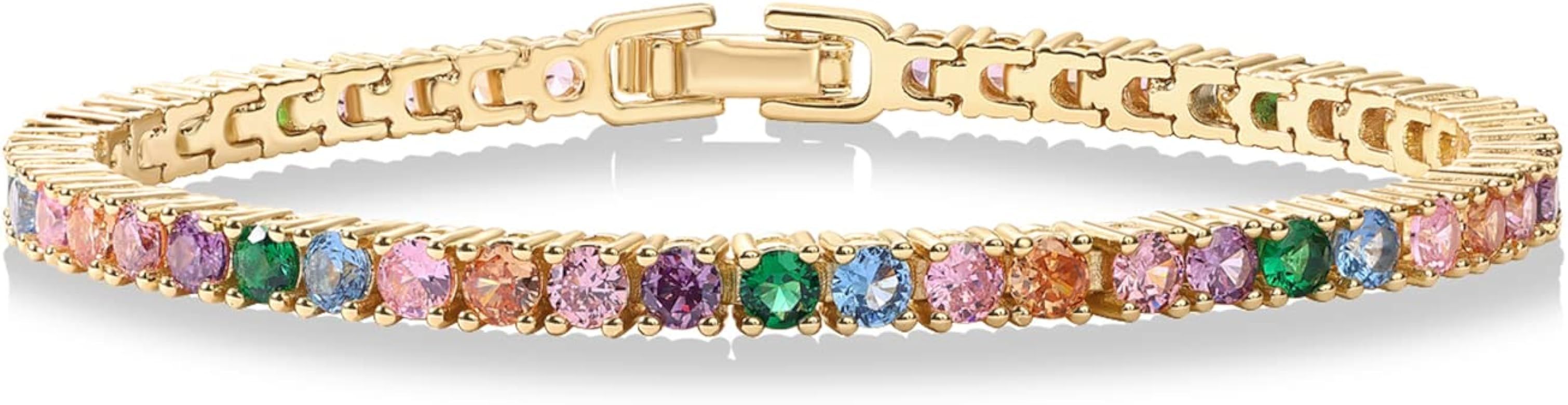 PAVOI 14K Gold Plated 3mm Multicolored CZ Tennis Bracelet | Bracelet for Women | Size 6.5-7.5 Inc... | Amazon (US)