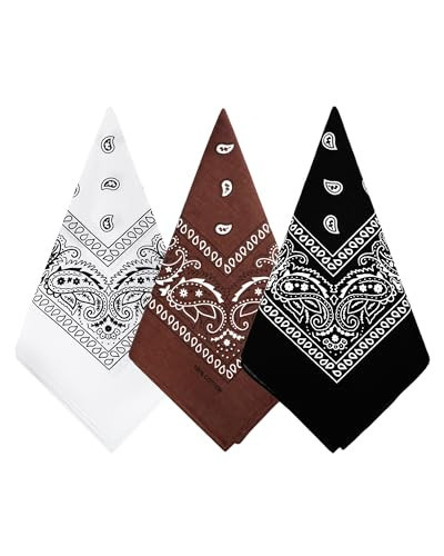 Bycc Bynn 3 Pack 100% Cotton Paisley Pattern Bandanas Face Mask Square Scarf Headwear (White + Brown + Black) | Amazon (US)