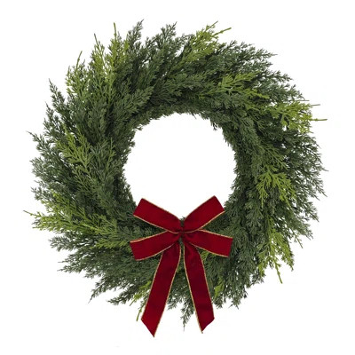 22 Inch Artificial PE Cypress Christmas Wreath with Bow | Wayfair North America