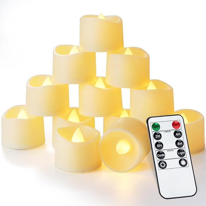 Homemory 12pcs Remote Timer LED Tea Lights Candles, 400+Hours Flickering Flameless Battery Operat... | Amazon (US)